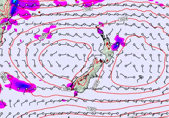 New Zealand forecast chart for Monday, March 23rd, 2026 at 6:00 AM