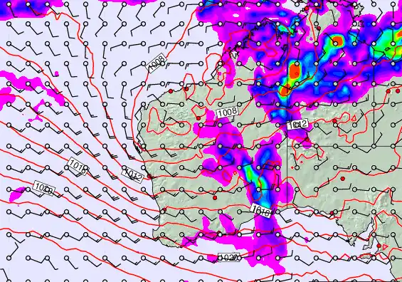 Western Australia forecast chart for Saturday, March 14th, 2026 at 6:00 PM