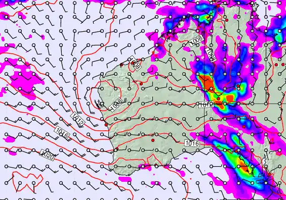 Western Australia forecast chart for Monday, March 16th, 2026 at 12:00 AM