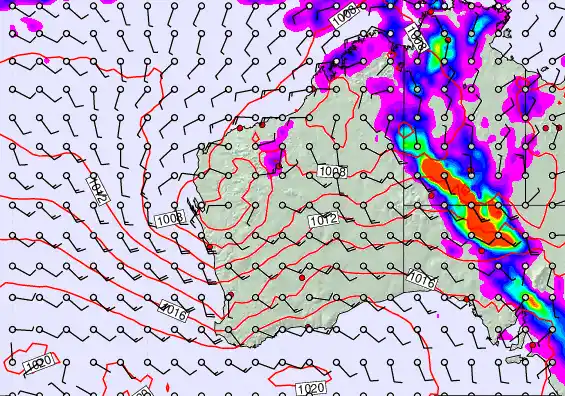 Western Australia forecast chart for Monday, March 16th, 2026 at 12:00 PM