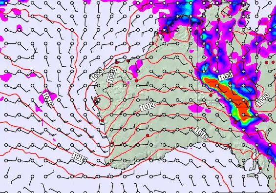 Western Australia forecast chart for Monday, March 16th, 2026 at 6:00 PM