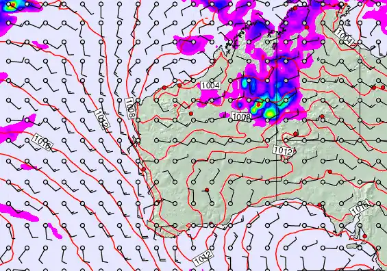 Western Australia forecast chart for Thursday, March 19th, 2026 at 6:00 AM
