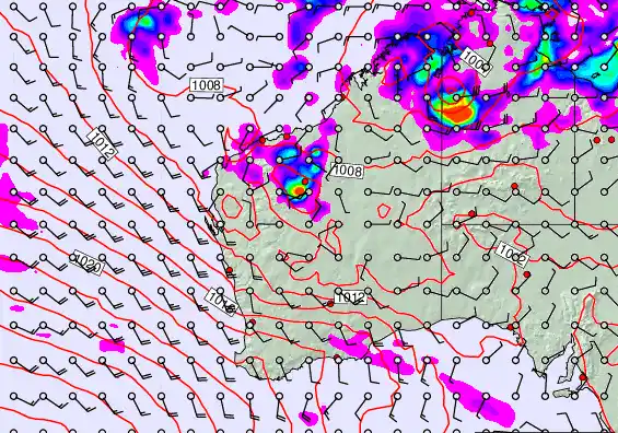 Western Australia forecast chart for Saturday, March 21st, 2026 at 6:00 PM