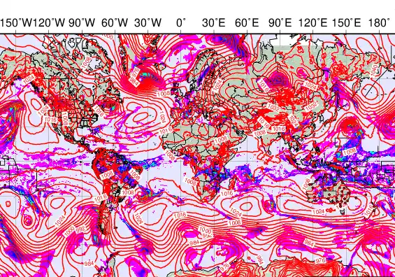 World forecast chart for Saturday, March 14th, 2026 at 6:00 PM