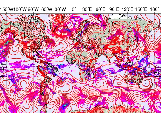 World forecast chart for Sunday, March 15th, 2026 at 6:00 AM