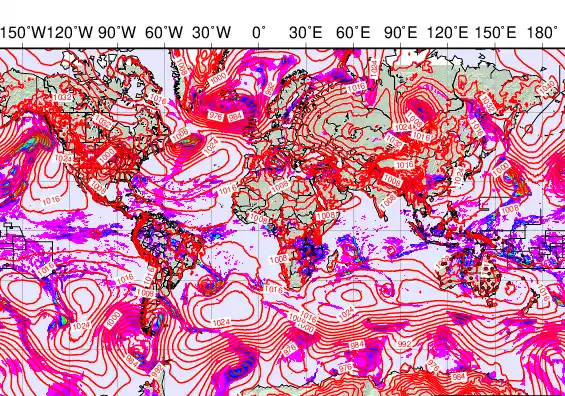 World forecast chart for Sunday, March 15th, 2026 at 12:00 PM