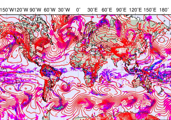 World forecast chart for Monday, March 16th, 2026 at 6:00 PM