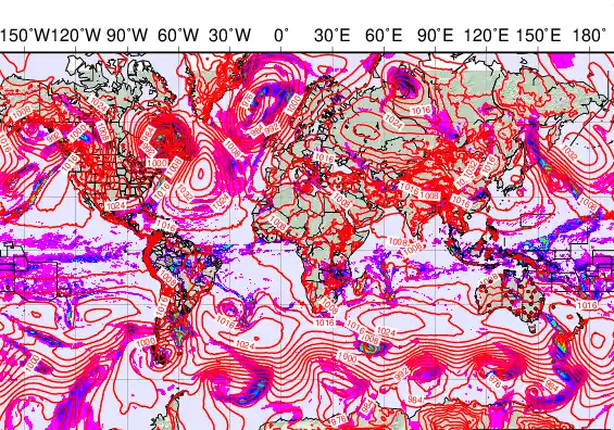 World forecast chart for Tuesday, March 17th, 2026 at 12:00 PM