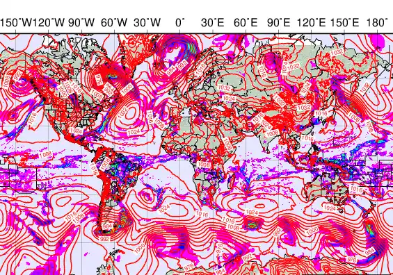 World forecast chart for Wednesday, March 18th, 2026 at 12:00 AM