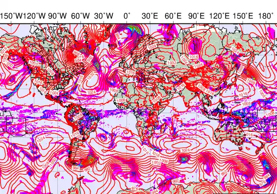 World forecast chart for Wednesday, March 18th, 2026 at 6:00 AM