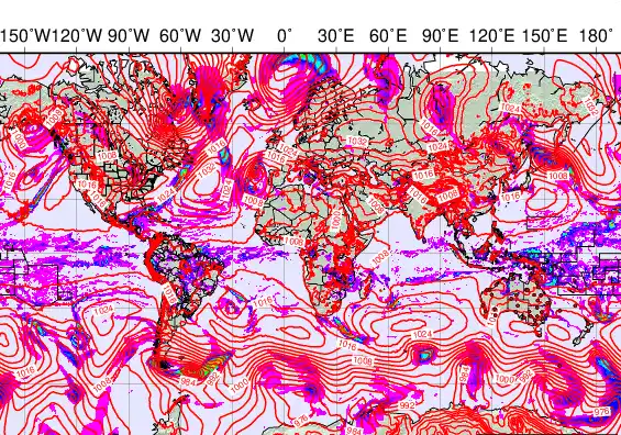 World forecast chart for Wednesday, March 18th, 2026 at 12:00 PM