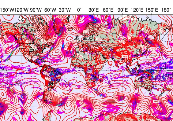 World forecast chart for Wednesday, March 18th, 2026 at 6:00 PM