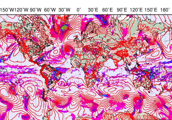 World forecast chart for Thursday, March 19th, 2026 at 6:00 AM