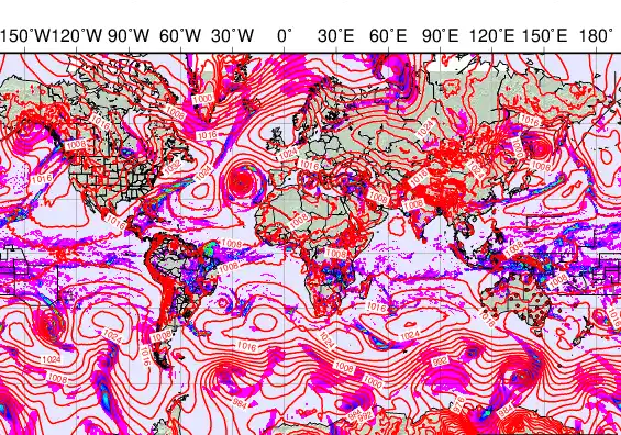 World forecast chart for Thursday, March 19th, 2026 at 6:00 PM