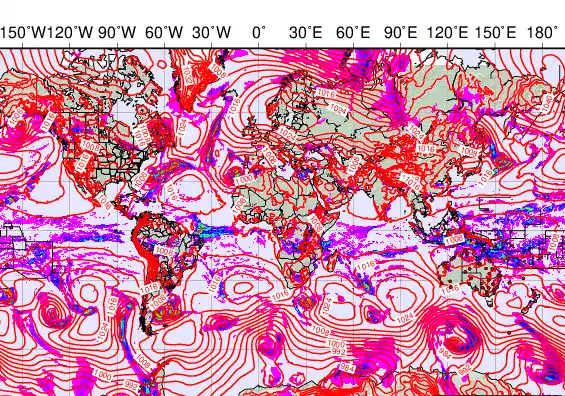 World forecast chart for Saturday, March 21st, 2026 at 6:00 AM