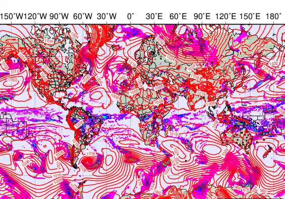 World forecast chart for Sunday, March 22nd, 2026 at 6:00 AM