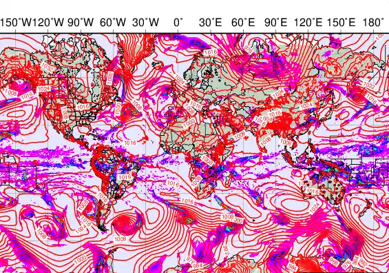 World forecast chart for Sunday, March 22nd, 2026 at 12:00 PM