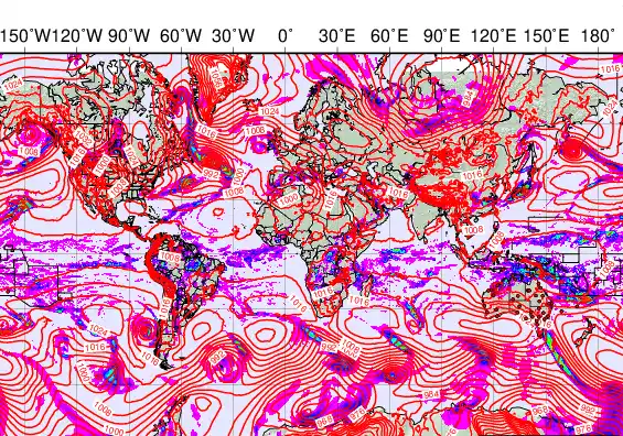 World forecast chart for Monday, March 23rd, 2026 at 6:00 AM