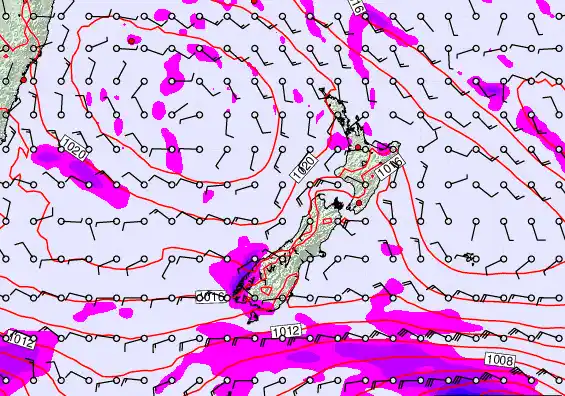 New Zealand forecast chart for Monday, March 16th, 2026 at 12:00 AM