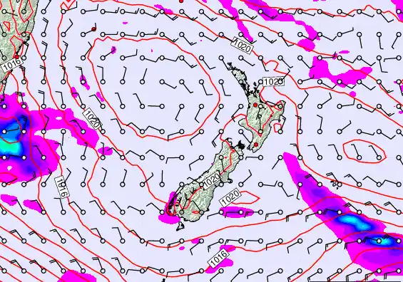 New Zealand forecast chart for Monday, March 16th, 2026 at 12:00 PM