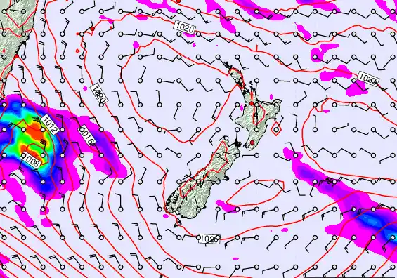 New Zealand forecast chart for Monday, March 16th, 2026 at 6:00 PM