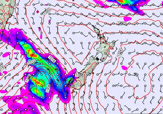 New Zealand forecast chart for Tuesday, March 17th, 2026 at 6:00 AM