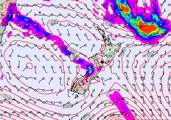 New Zealand forecast chart for Wednesday, March 18th, 2026 at 6:00 AM