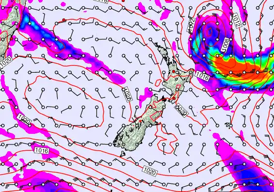 New Zealand forecast chart for Wednesday, March 18th, 2026 at 6:00 PM