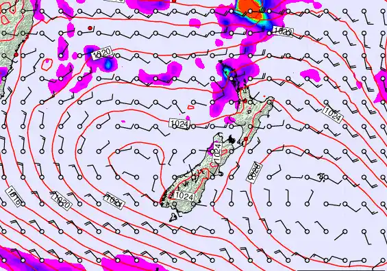 New Zealand forecast chart for Saturday, March 21st, 2026 at 6:00 AM