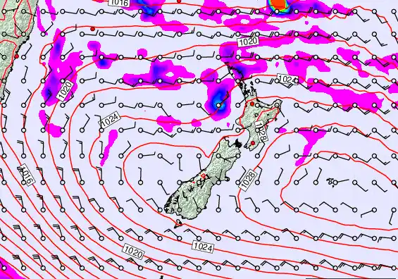 New Zealand forecast chart for Saturday, March 21st, 2026 at 6:00 PM