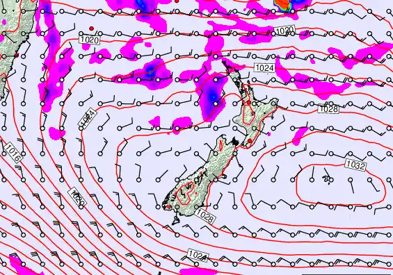 New Zealand forecast chart for Sunday, March 22nd, 2026 at 12:00 AM