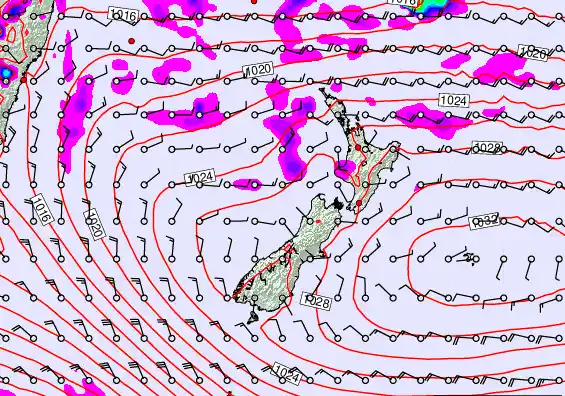 New Zealand forecast chart for Sunday, March 22nd, 2026 at 6:00 AM