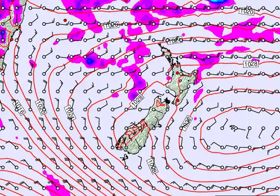 New Zealand forecast chart for Sunday, March 22nd, 2026 at 12:00 PM