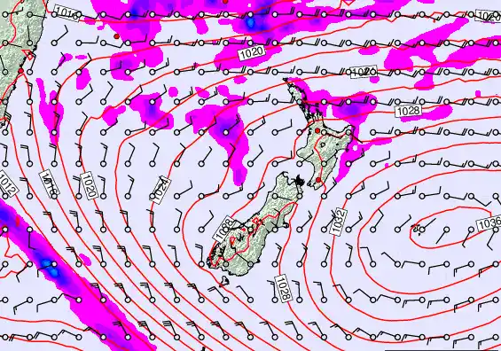 New Zealand forecast chart for Sunday, March 22nd, 2026 at 6:00 PM