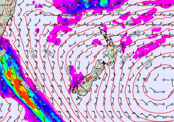 New Zealand forecast chart for Monday, March 23rd, 2026 at 12:00 PM