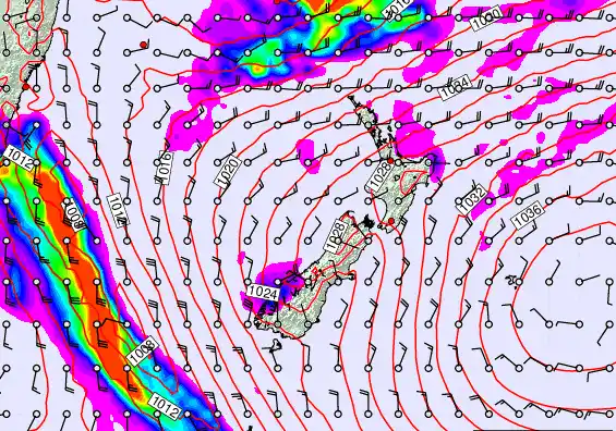 New Zealand forecast chart for Monday, March 23rd, 2026 at 6:00 PM
