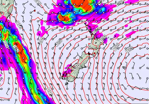 New Zealand forecast chart for Tuesday, March 24th, 2026 at 12:00 AM