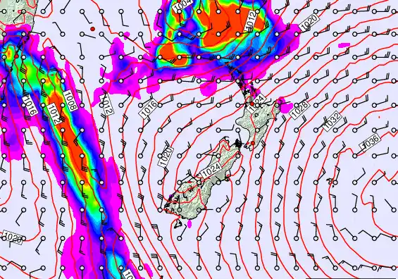 New Zealand forecast chart for Tuesday, March 24th, 2026 at 6:00 AM