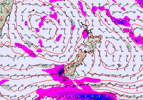 New Zealand forecast chart for Sunday, March 15th, 2026 at 6:00 PM