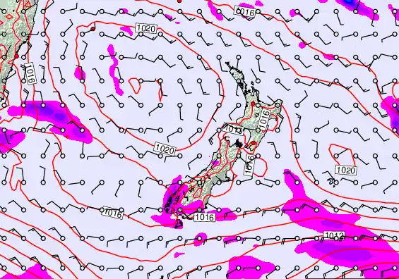 New Zealand forecast chart for Monday, March 16th, 2026 at 6:00 AM