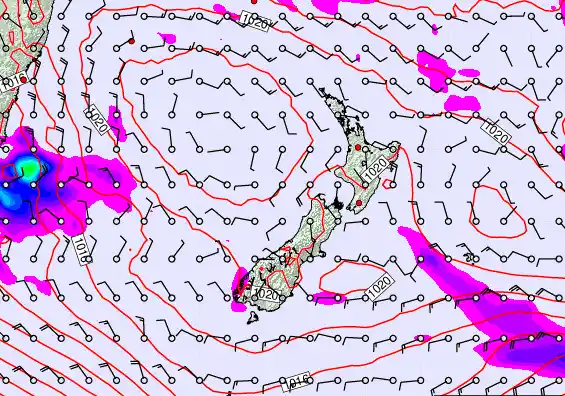New Zealand forecast chart for Monday, March 16th, 2026 at 12:00 PM