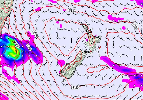 New Zealand forecast chart for Monday, March 16th, 2026 at 6:00 PM