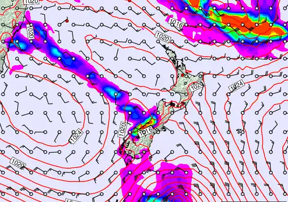 New Zealand forecast chart for Wednesday, March 18th, 2026 at 12:00 AM