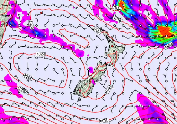 New Zealand forecast chart for Wednesday, March 18th, 2026 at 12:00 PM