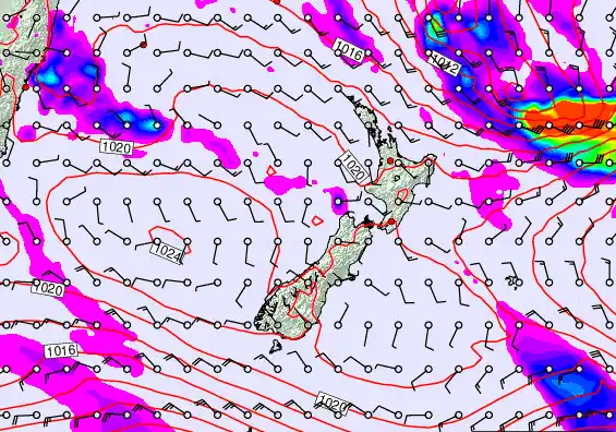 New Zealand forecast chart for Wednesday, March 18th, 2026 at 6:00 PM