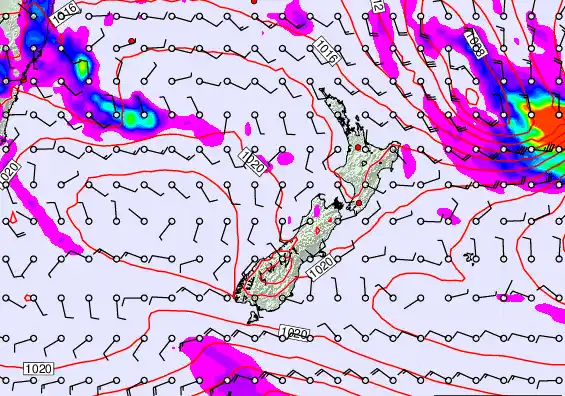 New Zealand forecast chart for Thursday, March 19th, 2026 at 6:00 AM