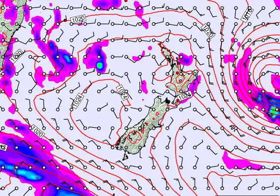 New Zealand forecast chart for Saturday, March 21st, 2026 at 12:00 AM