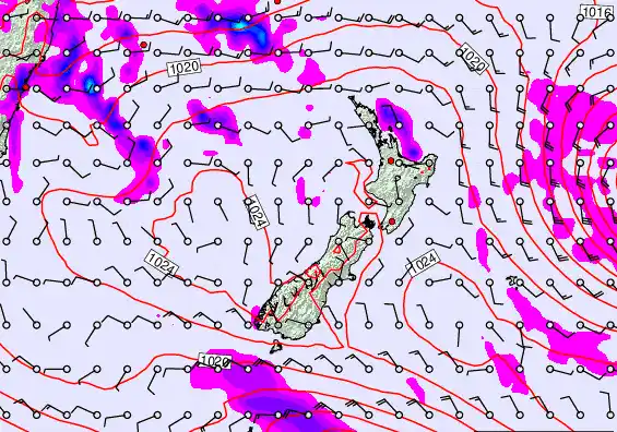 New Zealand forecast chart for Saturday, March 21st, 2026 at 6:00 PM