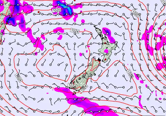 New Zealand forecast chart for Sunday, March 22nd, 2026 at 12:00 AM