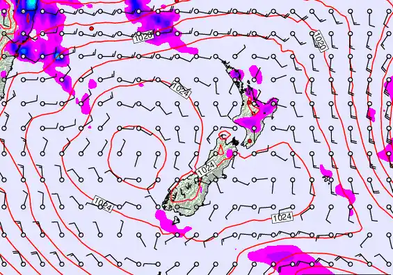 New Zealand forecast chart for Sunday, March 22nd, 2026 at 6:00 AM